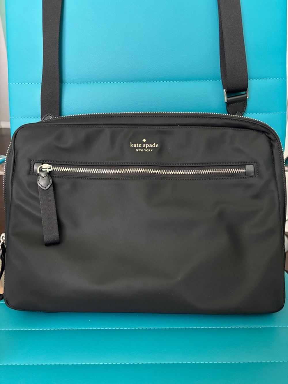 kate spade Black Nylon Laptop Crossbody with Gold Logo